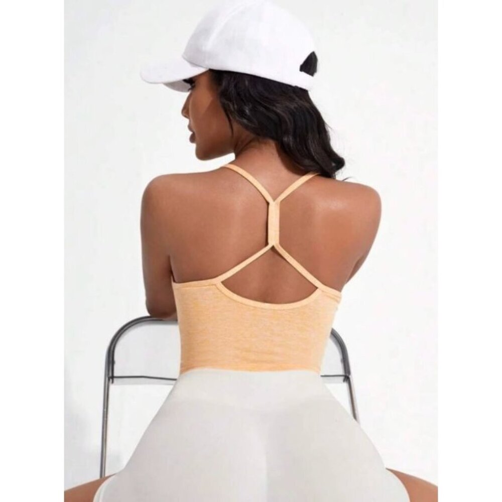 Light Orange Space Dye Crop Racerback Workout Tank Sz L